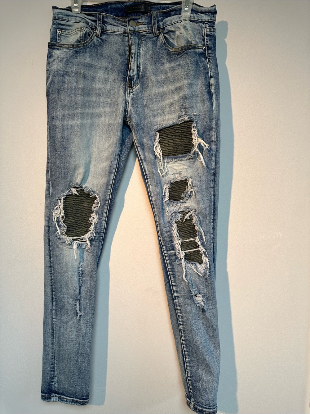 AMIRI Blue Washed Denim Jeans with Contrast Stitching